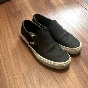 Vans Asher Leather Black Slip On Sneakers Womens 8.5
